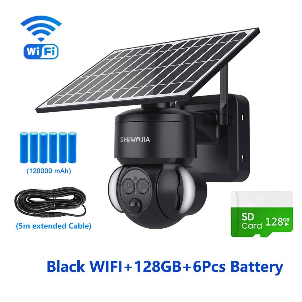 SHIWOJIA WIFI Solar Camera 4G SIM Outdoor 6MP 12X ZOOM Solar Panel Surveillance Cameras PIR PTZ Security Protction with 12000mAh