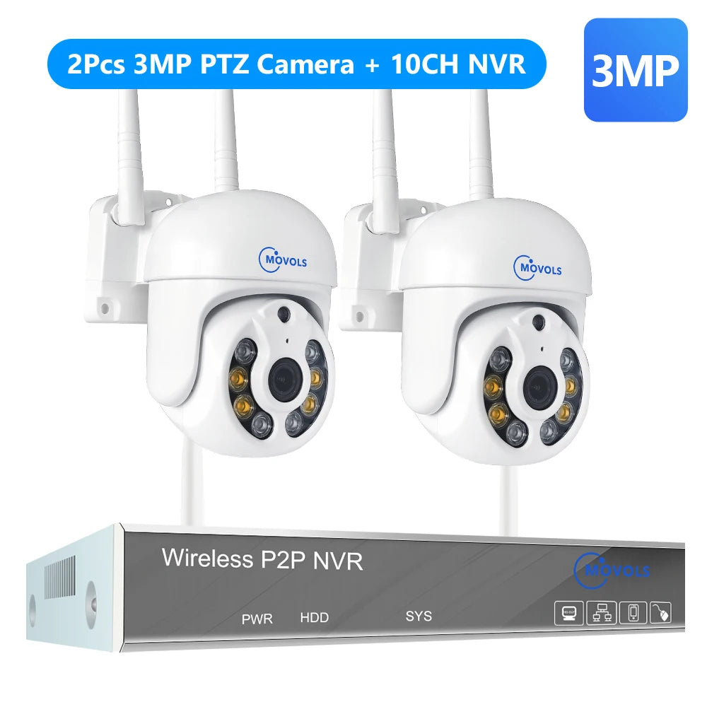 Movols 4MP HD Wireless Surveillance System WIFI PTZ Camera Set CCTV Two Way Audio Waterproof IP Security 10CH P2P NVR Video Kit