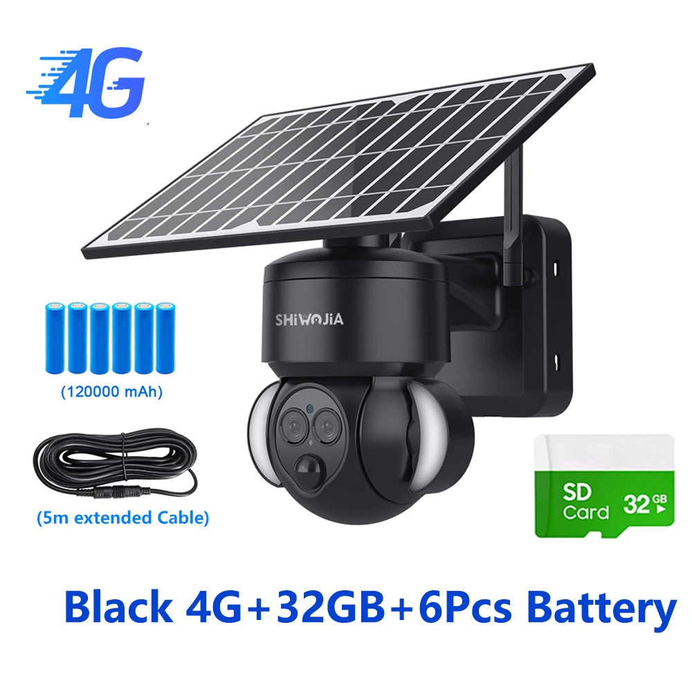SHIWOJIA WIFI Solar Camera 4G SIM Outdoor 6MP 12X ZOOM Solar Panel Surveillance Cameras PIR PTZ Security Protction with 12000mAh