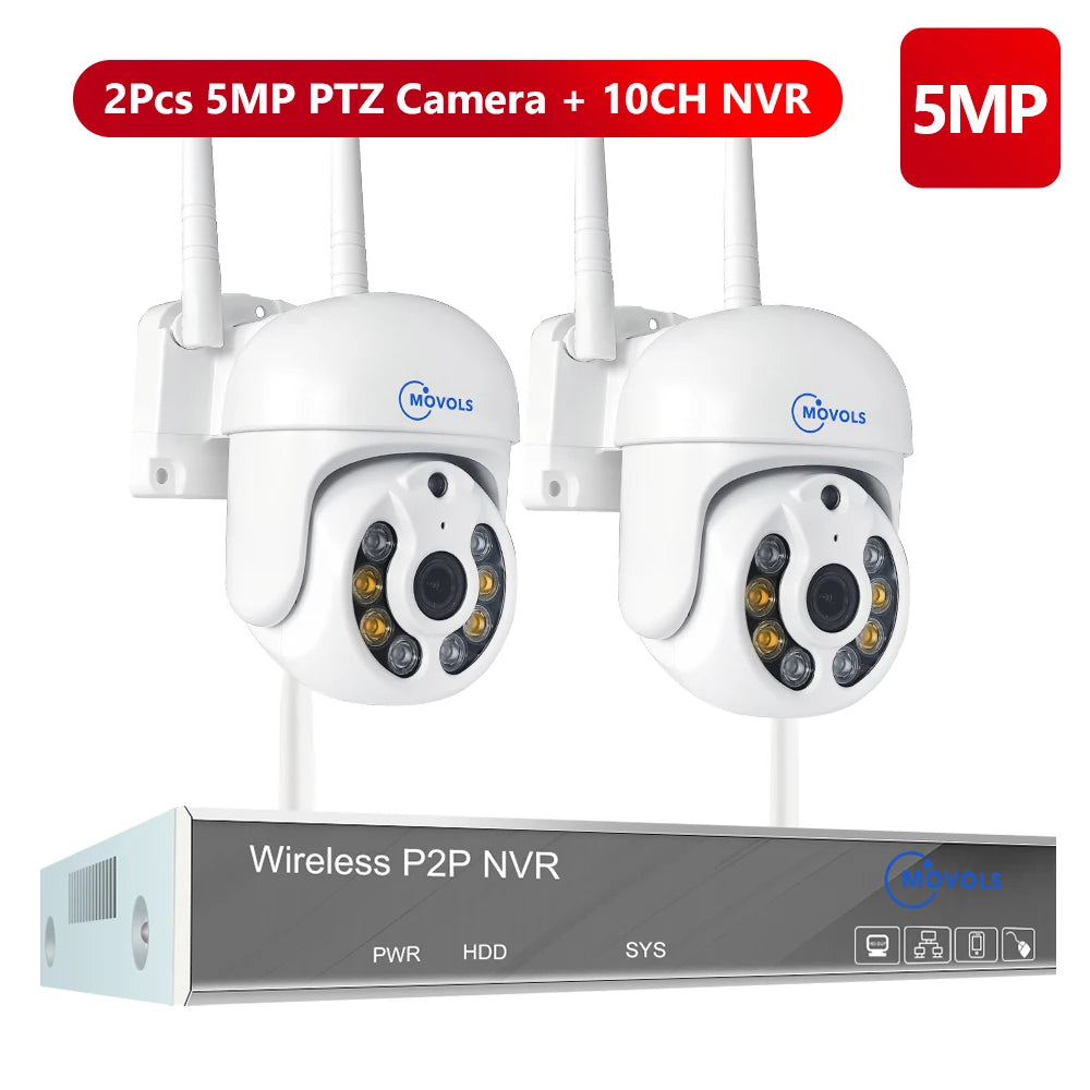 Movols 4MP HD Wireless Surveillance System WIFI PTZ Camera Set CCTV Two Way Audio Waterproof IP Security 10CH P2P NVR Video Kit