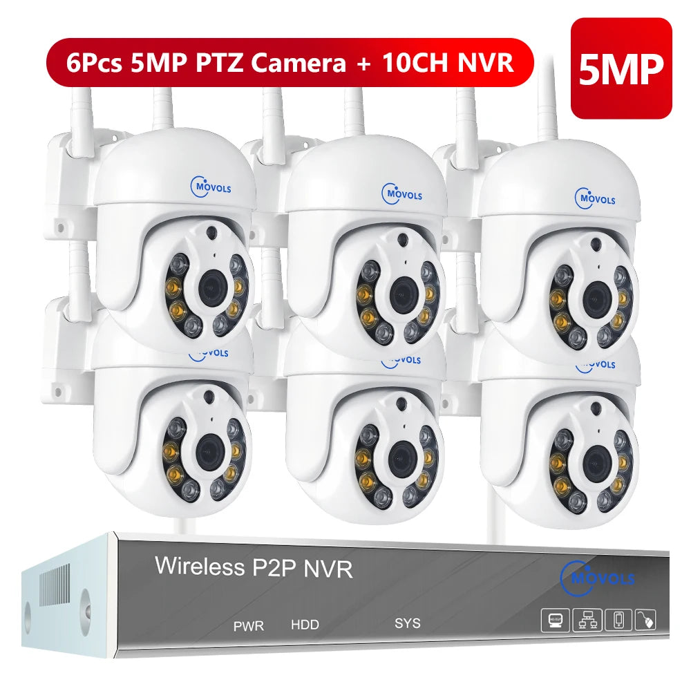 Movols 4MP HD Wireless Surveillance System WIFI PTZ Camera Set CCTV Two Way Audio Waterproof IP Security 10CH P2P NVR Video Kit