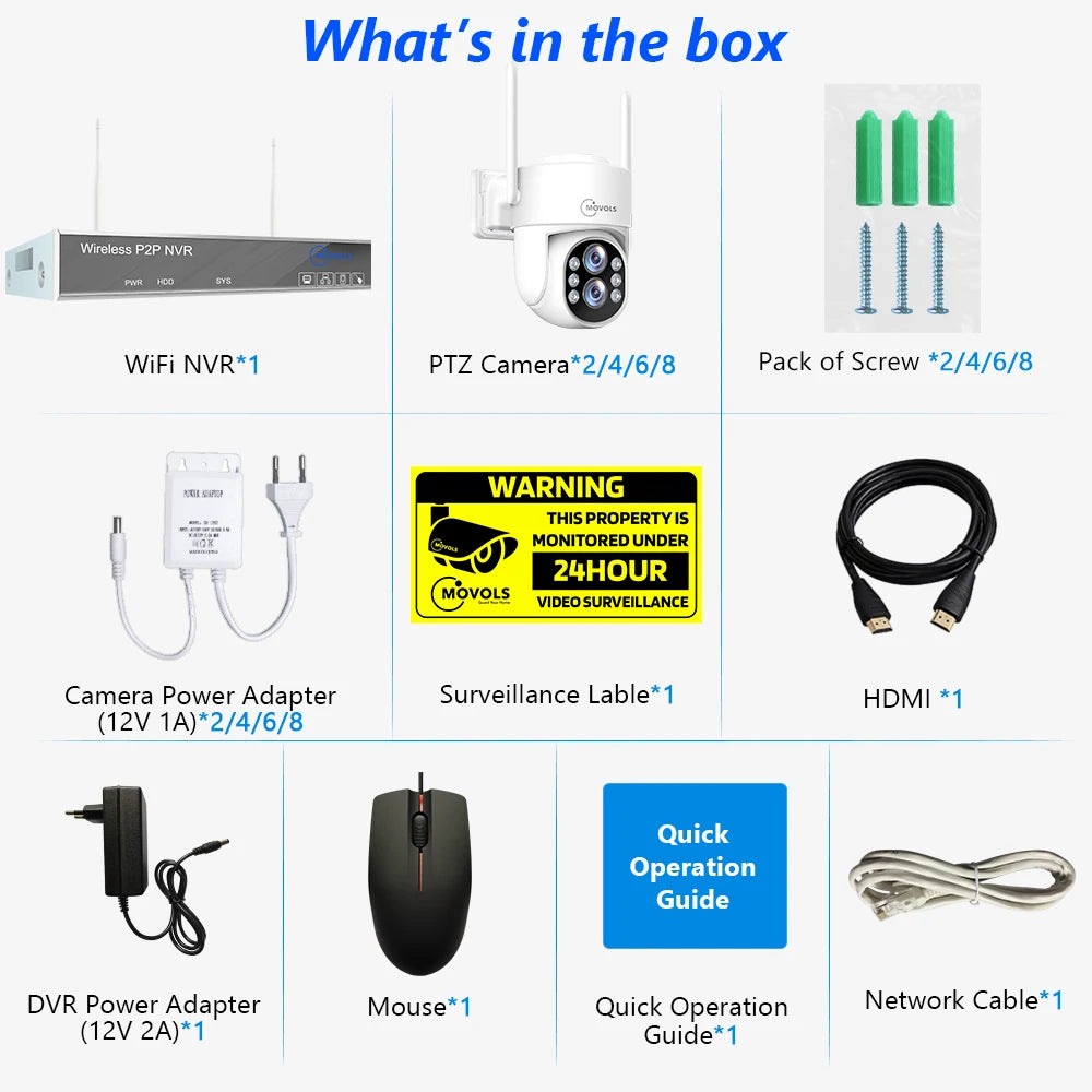 Movols 4MP HD Wireless Surveillance System WIFI PTZ Camera Set CCTV Two Way Audio Waterproof IP Security 10CH P2P NVR Video Kit