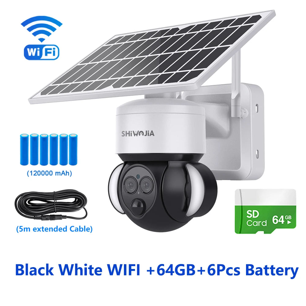 SHIWOJIA WIFI Solar Camera 4G SIM Outdoor 6MP 12X ZOOM Solar Panel Surveillance Cameras PIR PTZ Security Protction with 12000mAh