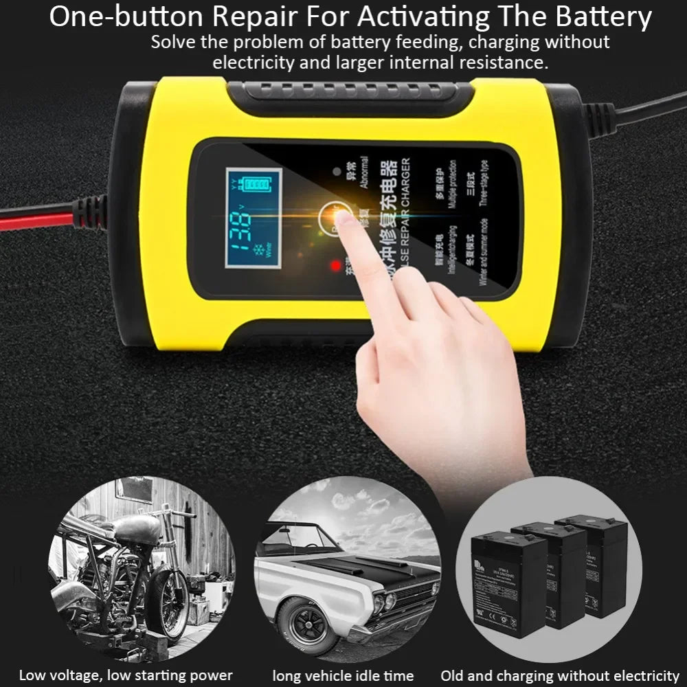 12V 6A Full Automatic Car Battery Charger Power Pulse Repair Chargers Wet Dry Lead Acid Battery Chargers Digital LCD Display