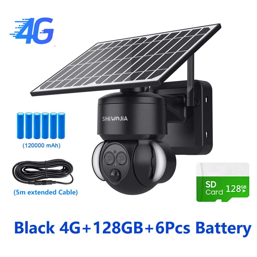 SHIWOJIA WIFI Solar Camera 4G SIM Outdoor 6MP 12X ZOOM Solar Panel Surveillance Cameras PIR PTZ Security Protction with 12000mAh