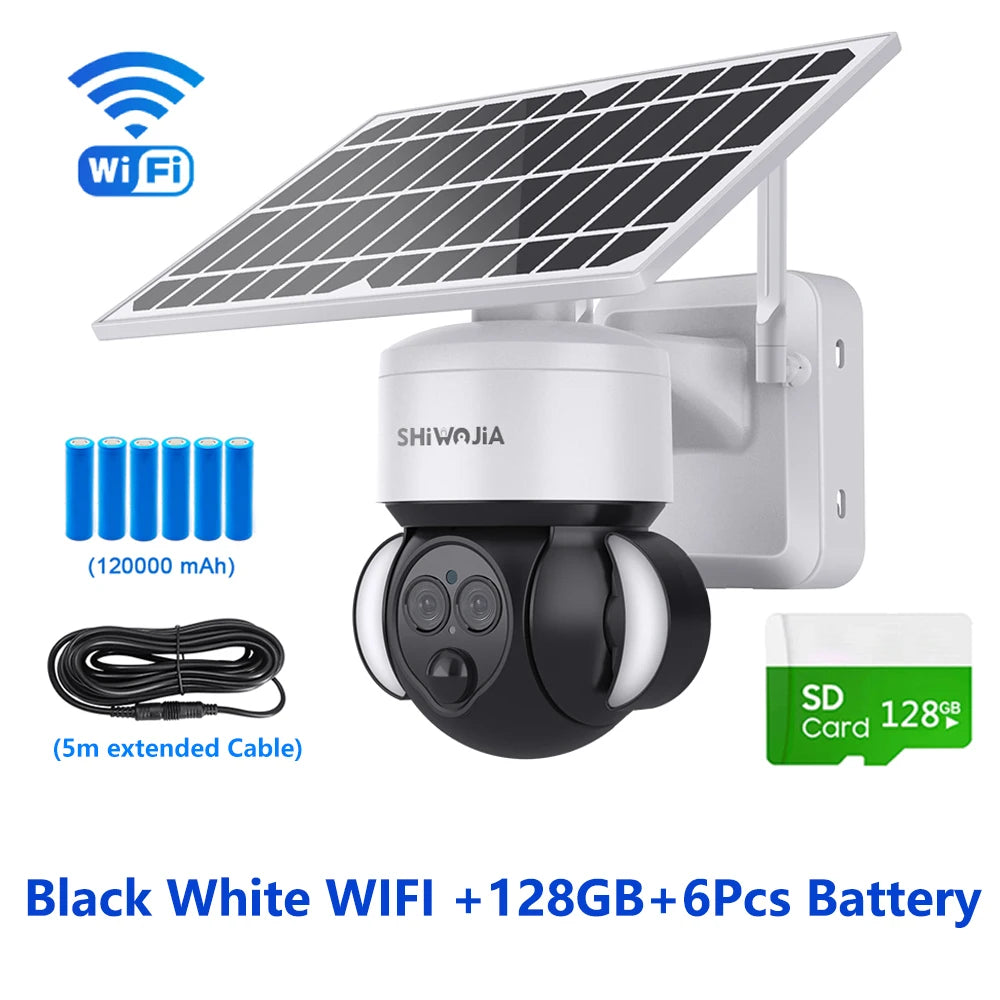 SHIWOJIA WIFI Solar Camera 4G SIM Outdoor 6MP 12X ZOOM Solar Panel Surveillance Cameras PIR PTZ Security Protction with 12000mAh