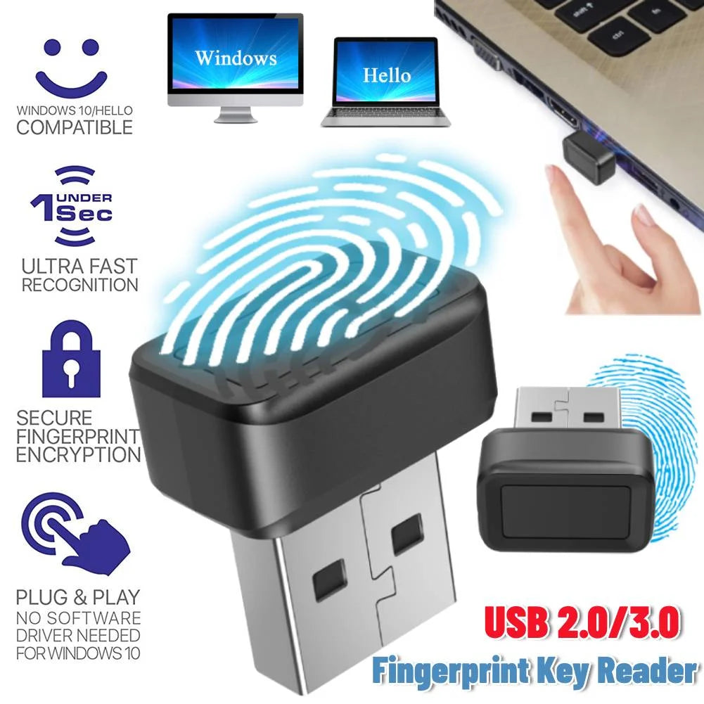 USB Fingerprint Key Reader FIDO U2F Portable Security Key Windows Hello Anti-Spoofing Mini Fingerprint Reader 360° Touch for PC