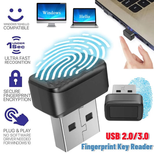 USB Fingerprint Key Reader FIDO U2F Portable Security Key Windows Hello Anti-Spoofing Mini Fingerprint Reader 360° Touch for PC