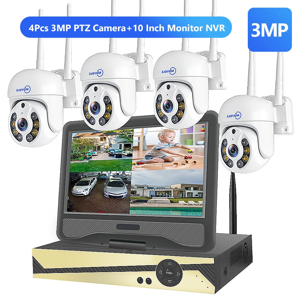 Movols 4MP HD Wireless Surveillance System WIFI PTZ Camera Set CCTV Two Way Audio Waterproof IP Security 10CH P2P NVR Video Kit