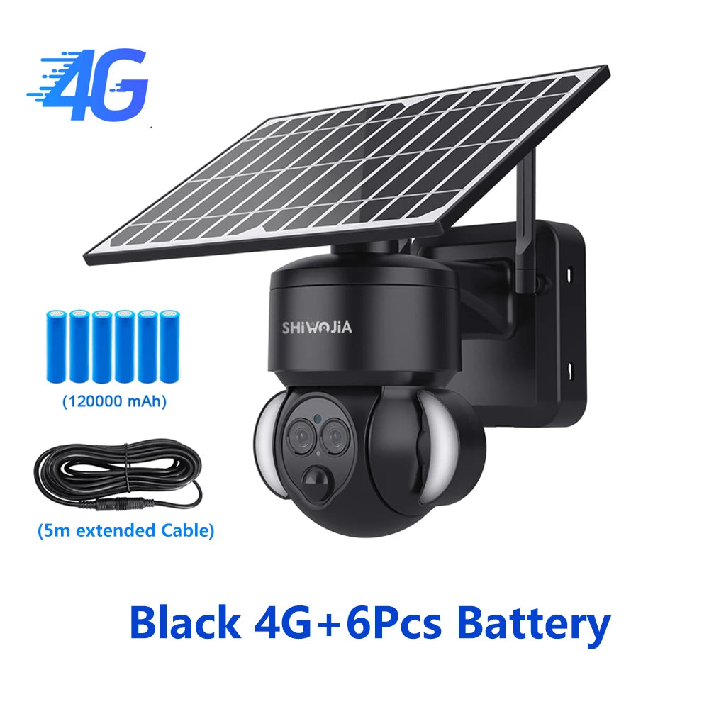 SHIWOJIA WIFI Solar Camera 4G SIM Outdoor 6MP 12X ZOOM Solar Panel Surveillance Cameras PIR PTZ Security Protction with 12000mAh