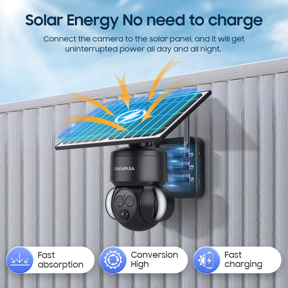 SHIWOJIA WIFI Solar Camera 4G SIM Outdoor 6MP 12X ZOOM Solar Panel Surveillance Cameras PIR PTZ Security Protction with 12000mAh