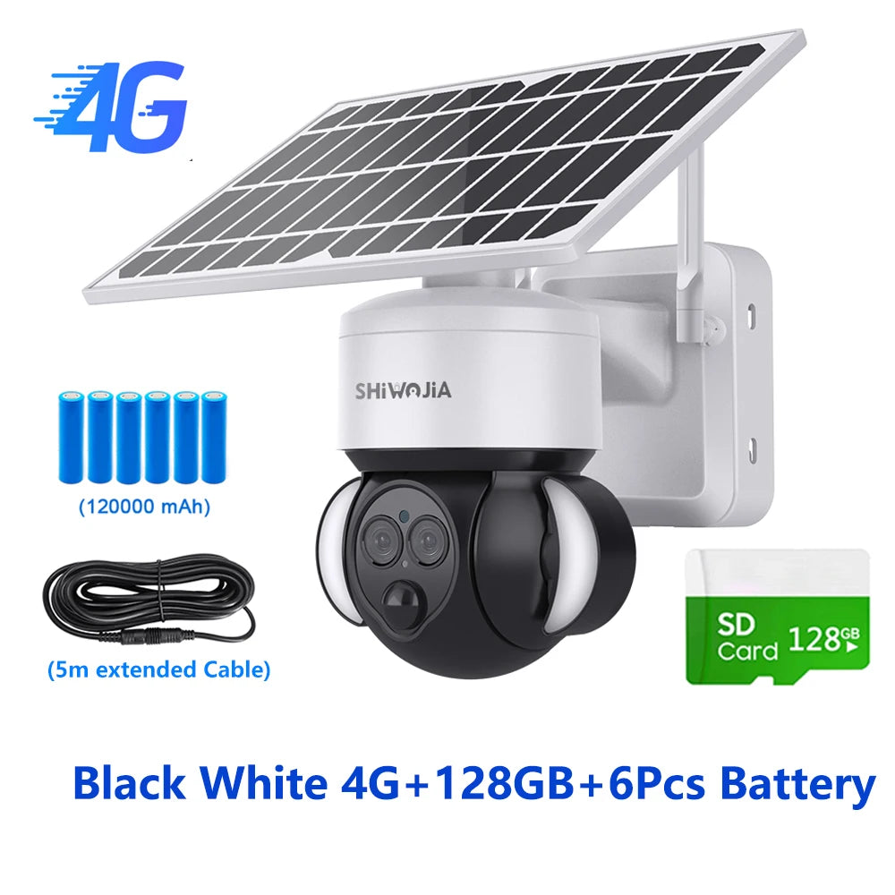 SHIWOJIA WIFI Solar Camera 4G SIM Outdoor 6MP 12X ZOOM Solar Panel Surveillance Cameras PIR PTZ Security Protction with 12000mAh
