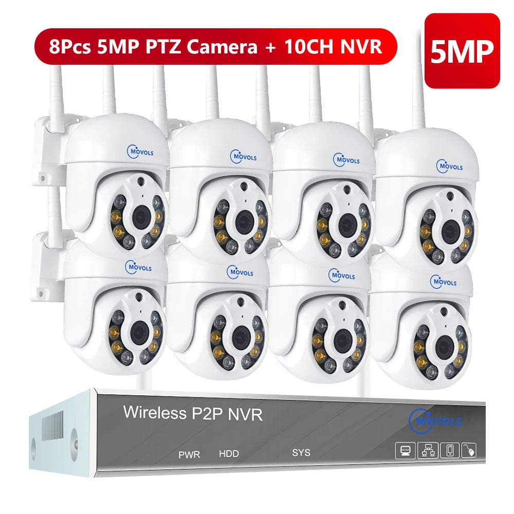 Movols 4MP HD Wireless Surveillance System WIFI PTZ Camera Set CCTV Two Way Audio Waterproof IP Security 10CH P2P NVR Video Kit