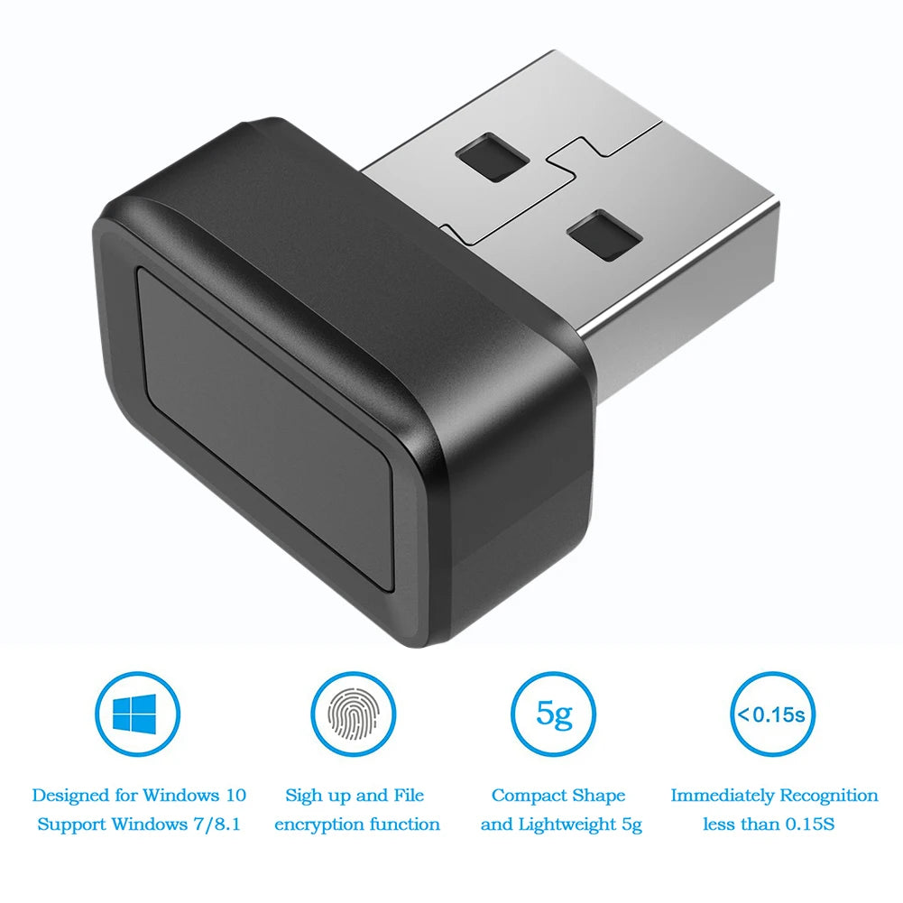 USB Fingerprint Key Reader FIDO U2F Portable Security Key Windows Hello Anti-Spoofing Mini Fingerprint Reader 360° Touch for PC