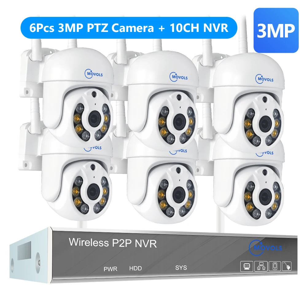 Movols 4MP HD Wireless Surveillance System WIFI PTZ Camera Set CCTV Two Way Audio Waterproof IP Security 10CH P2P NVR Video Kit