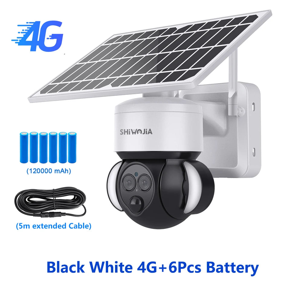 SHIWOJIA WIFI Solar Camera 4G SIM Outdoor 6MP 12X ZOOM Solar Panel Surveillance Cameras PIR PTZ Security Protction with 12000mAh