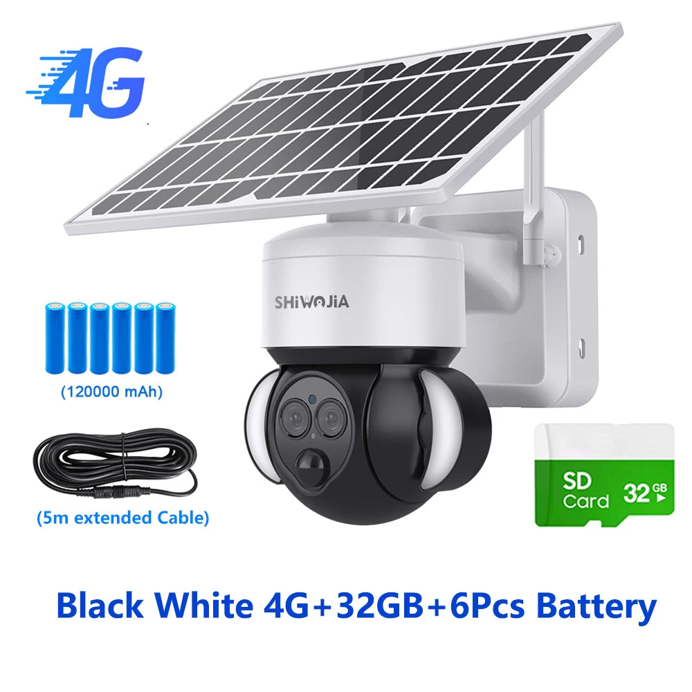 SHIWOJIA WIFI Solar Camera 4G SIM Outdoor 6MP 12X ZOOM Solar Panel Surveillance Cameras PIR PTZ Security Protction with 12000mAh