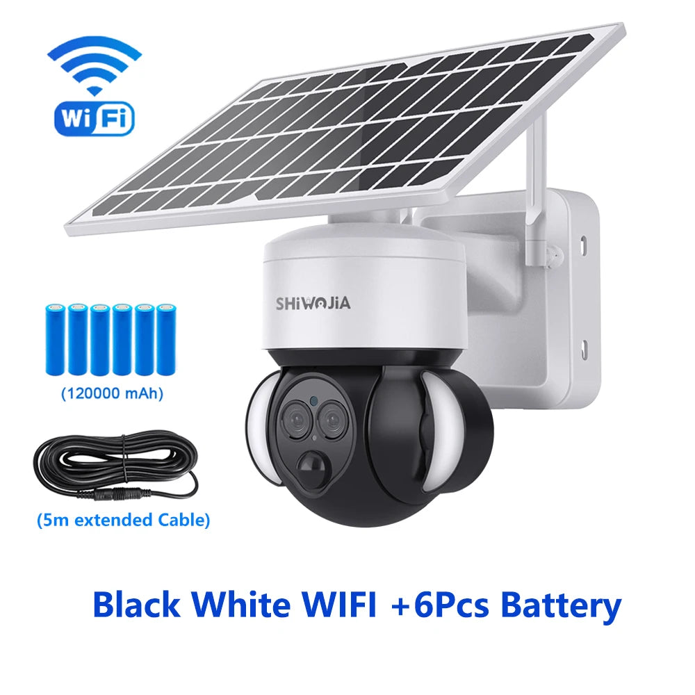 SHIWOJIA WIFI Solar Camera 4G SIM Outdoor 6MP 12X ZOOM Solar Panel Surveillance Cameras PIR PTZ Security Protction with 12000mAh